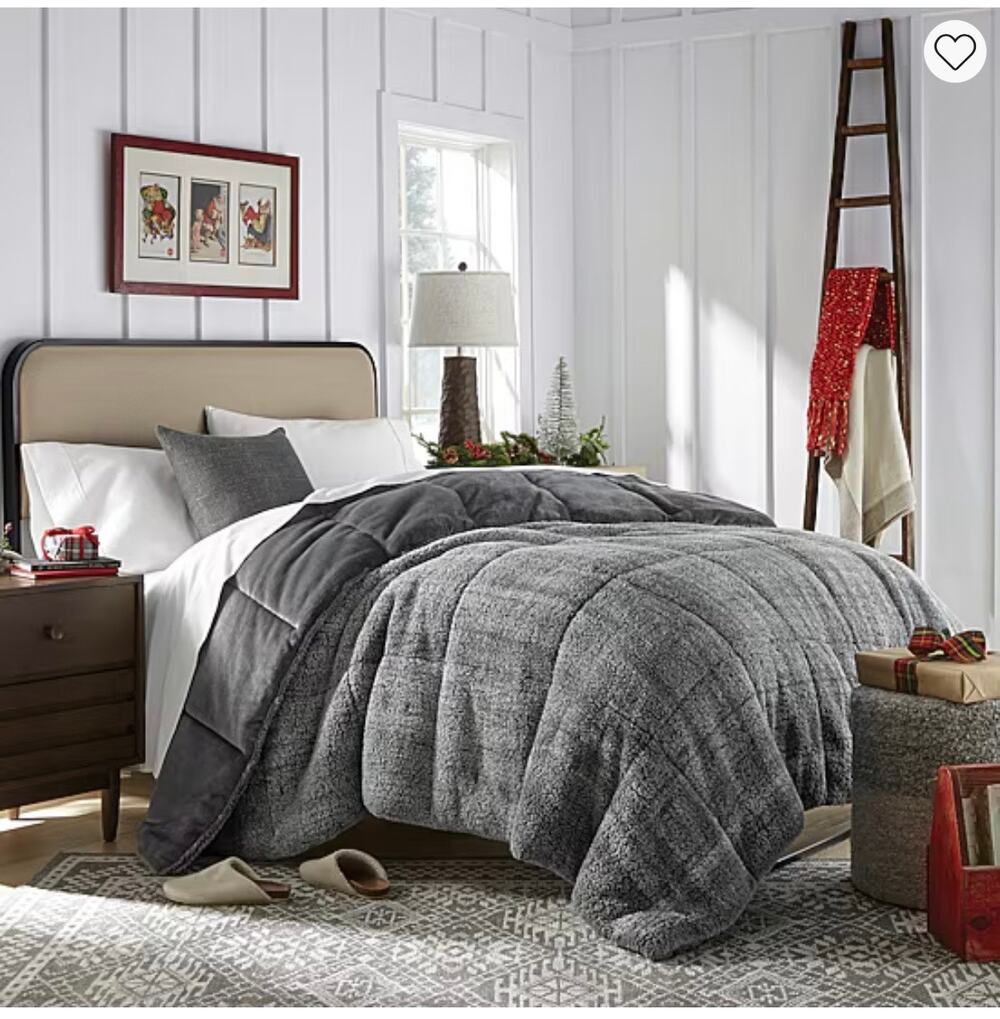 NEW! North Pole Solid Faux Mink To Faux Sherpa Reversible Comforter King Gray